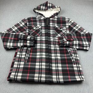 Nathan Jacket‎ Mens Large Black White Plaid Fleece Sherpa Lined Full Zip Hooded